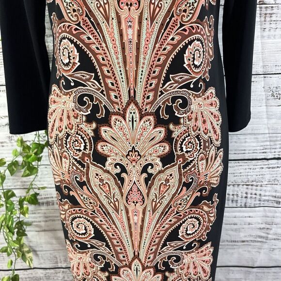 JM Collection DRess size Medium black Brown Paisley Straight Sheath Stretch Knee - Picture 12 of 16
